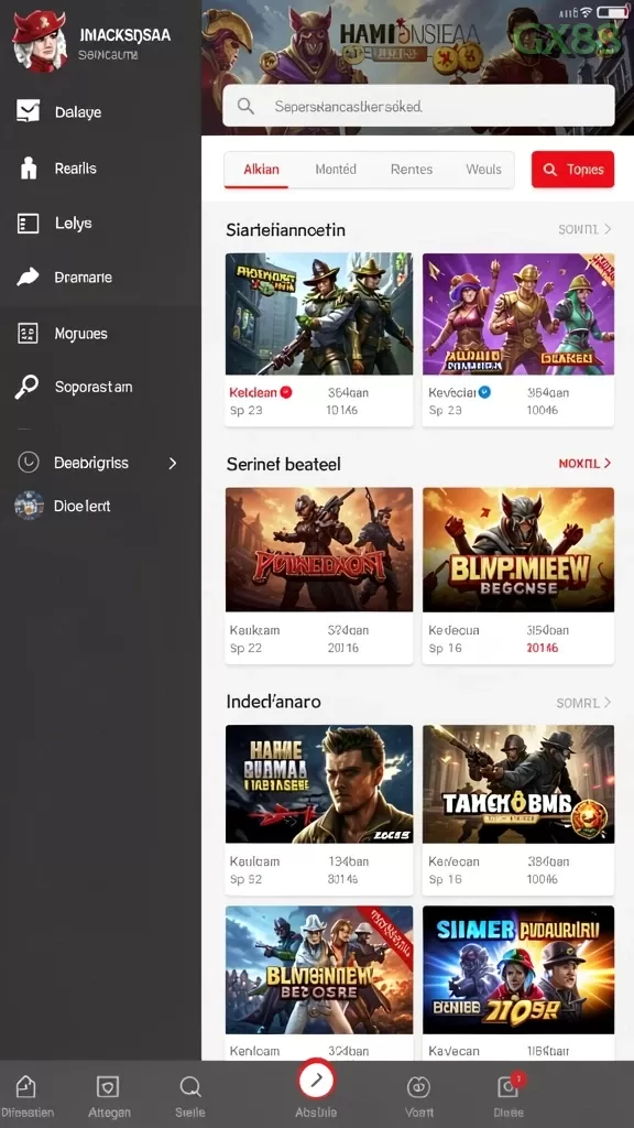 Cuplikan layar 62HOT — menu navigasi